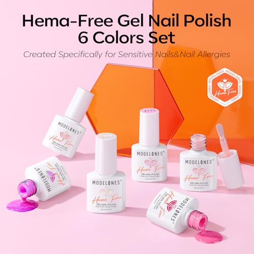 Modelones Hema Free Pink Gel Nail Polish Set, 6 Colors Hot Pink Tones Gittler Gel Polish Neon Pink White Nude Pink Nail Polish Soak Off Led Summer Nail Gel Polish Manicure Nail Art DIY Gifts - Image 3