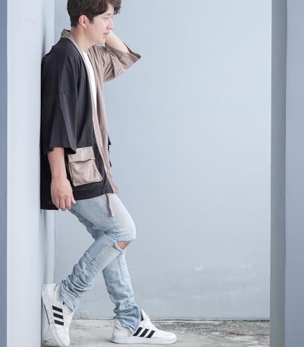 Image of Men's Long Oversized Kimono Cardigan Noragi Cargo Jacket Haori Man Yukata Coat
