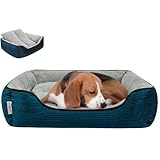 Miguel Dog Bed with Removable Cushion/Pillow for Medium Small Dogs, Washable Pet Bed with Side Easy to Wash Puppy Bed, Large Rectangle Cat Bed for Indoor Cat with Anti-Slip Bottom, Blue 30 Inch