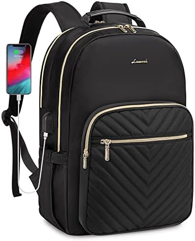 LOVEVOOK Laptop Backpack for Women, Large Capacity Travel Computer Work Bag with 17-inch Laptop Compartment, Business Nurse Backpack Purse, Hiking Outdoor Carry On Backpack, Black