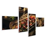 islandburner Bild auf Leinwand Geröstetes Baguette mit Kirschtomaten und Kräutern für Küche Gourmetliebhaber Delikatessengeschäft Bilder Wandbilder Poster