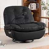 Oversized Electric Recliner Chair, 360 Swivel Rocking Glider Rocker for Adults Modern Ergonomic Lounge for Living Room Phone Stand& Smart Control Theater Seating (Black, Silicone Leather) -  Deolme