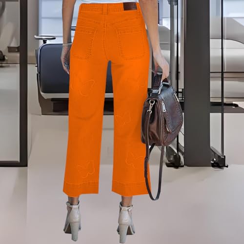 Women's Cropped Wide Leg Jeans Butterfly Elastic High Waisted Baggy Flared Jeans Trendy Stretchy Denim Pants2