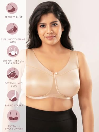 Image of NYKD NYB044 Wirefree Cotton Lined Minimize Me Non-Padded Full Coverage Bra for Women