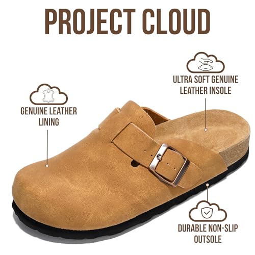 Image of Project Cloud 100% Genuine Leather Footbed Clogs for Women - Memory Foam Arch Support Slippers for Women - Trendy Slip-ons Women's Mules & Clogs Sandals