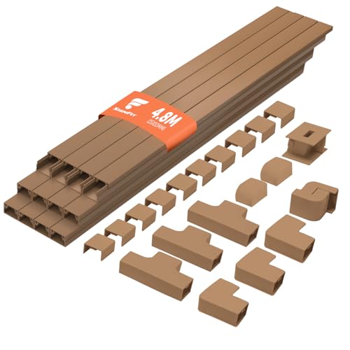 shinfly 4,8 m Canaleta Cables Pared Adhesivo Marrón, Calha para Cabos, Canaleta Cables, Cubre Cables Pared para Todos los Cables de Alimentación en el Hogar o en la Oficina - 15 mm x 10 mm