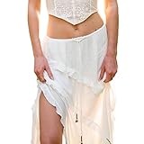 Elegant Ruffles White Skirt with Slit Y2k Fairycore Tie Up Low Rise Loose Long Skirts for Women Fashion 2023 Vintage 90s (as1, Alpha, l, Regular, Regular, White01)