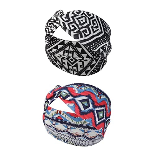Norhogo 2 diademas elásticas para mujer, diademas elásticas para el pelo, estilo bohemio, estilo bohemio, diadema, turbante para mujer, yoga, deporte, fitness