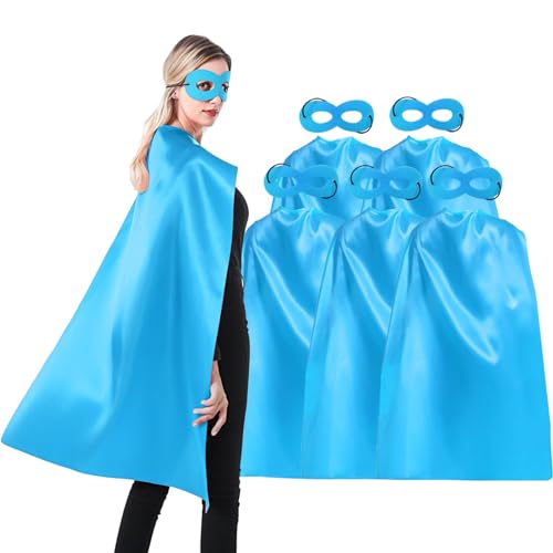 ADJOY Superhero Capes and Masks for Adults Teenagers - 5 Sets for Men & Women - Dress Up Superhero Party Costumes for Team Building (Light Blue)