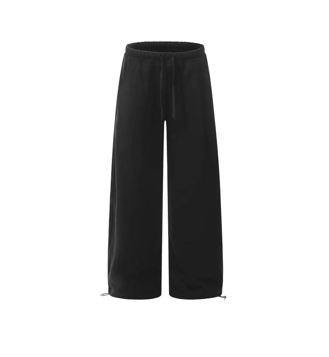 Mens Solid Color Sweatpants Fleece Elastic Waist Loose Straight Wide Leg Joggers Pants Versatile Men Trousers