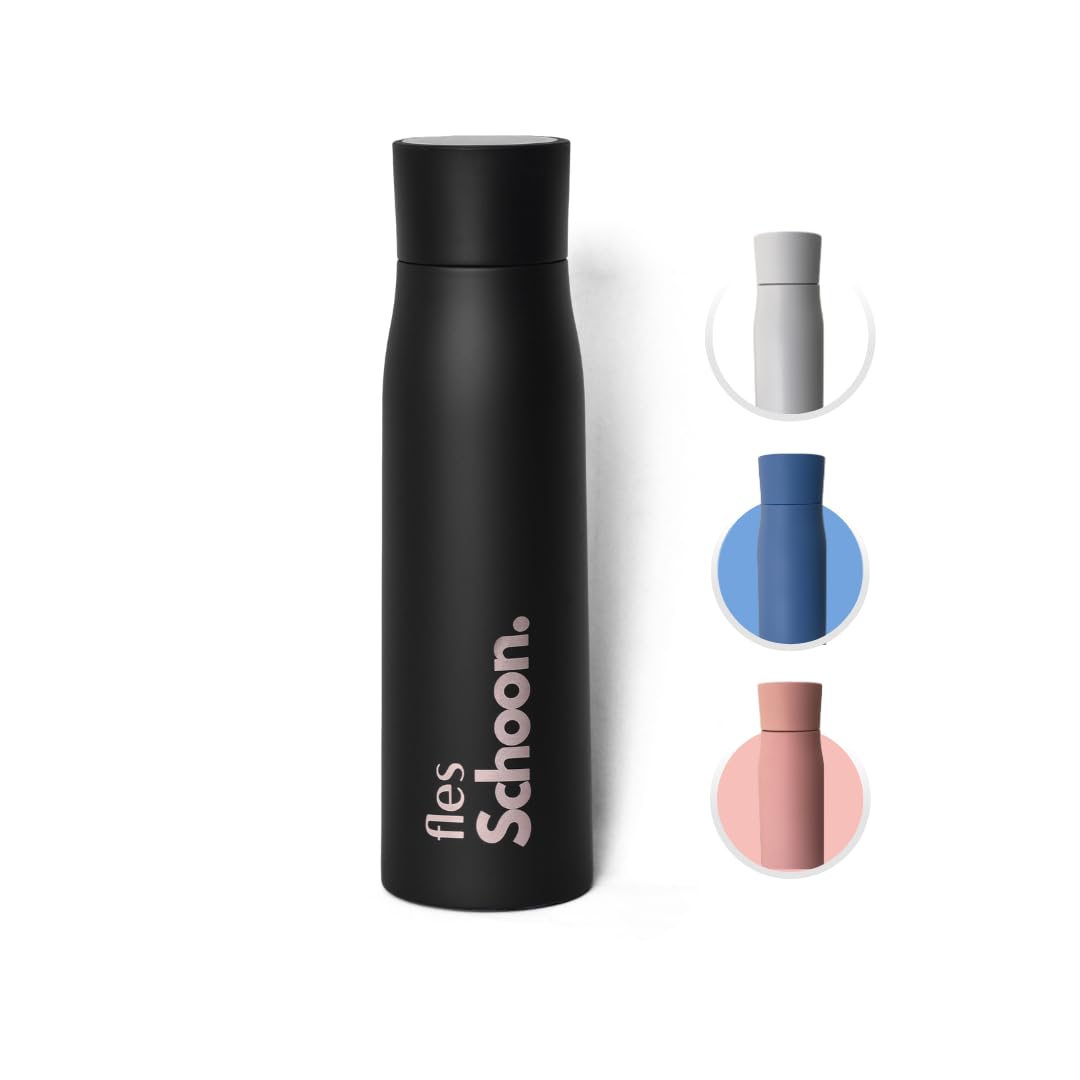ecoopFles® Schoon Self-Cleaning UV Water Bottle -Insulated Stainless-Steel Rechargeable & Reusable Purifying Bottle - Sterilization & Travel-Friendly - BPA Free - 500 Ml | Midnight Black
