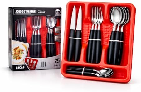 Jogo de Talheres 25 Peças em Aço Inox Preto com Organizador – Faq...