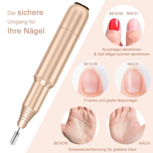FOLAI Elektrische Nagelfräser, Maniküre Pediküre Set Nagelfeile Elektrisch, Profi Nagelfräser für Gelnägel, Acryl Gelnägel, Kallus Entfernen,Nagelhaut Shellac Nagel, Geschenke für Frauen, Mama（Gold）