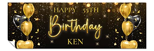 Panther Print Personalised Birthday Banner - Happy Birthday Banner for Him or Her - Black & Gold, 1 x 6ft Large Banner
