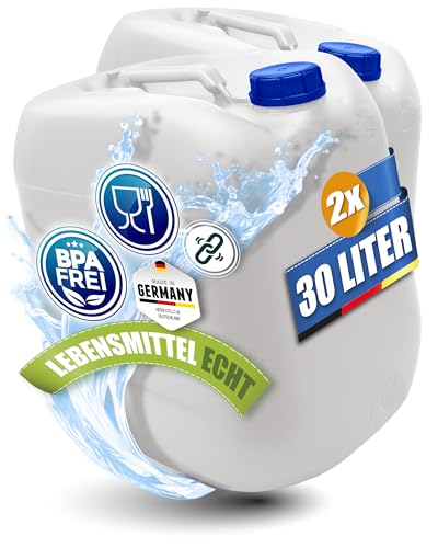 Kosmetex 2X Kanister 30L Geschmacksneutral Wasserkanister für Wasser & Getränke | lebensmittelecht & BPA frei für Outdoor Camping Haushalt & Gewerbe | Made in Germany