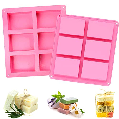 2 Piezas Moldes Hacer Jabón 6 Cavidades Molde de Jabón Silicona Moldes Silicona Rectangulares,para Pasteles,Chocolate,Galletas,Cubitos de Hielo,Hecho a Mano (Rosado)