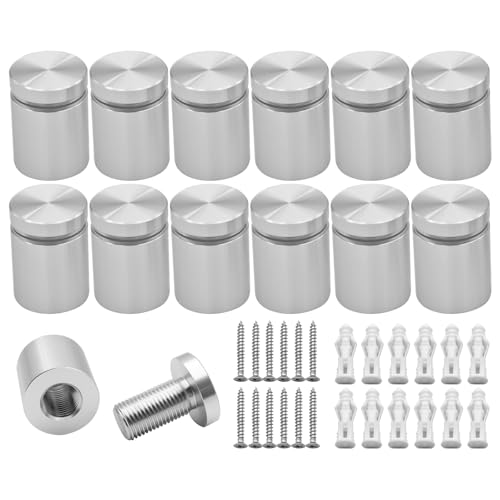 KENSHIRE 12 Stück 19 x 20 mm massive Aluminium-Schild-Abstandshalter, Wandhalterungen, Werbeschrauben, Befestigungen für Acrylschilder, Display (Silber)