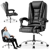 EveryKip Silla de Oficina Profesional con Respaldo Alto 360° – Sillón Acolchado y Reclinable Cojín Lumbar, Altura Ajustable y Ruedas Silenciosas Reposapies Ergonomico (Negroo)
