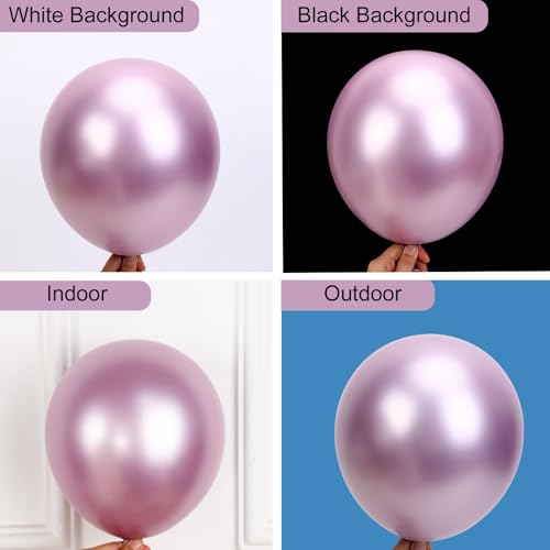 Image of RUBFAC Metallic Mauve Pink Balloons 129pcs Different Sizes Pack of 18 12 10 5 Inch, Latex Chrome Lilac Balloon Garland Arch Kit for Wedding Princess Birthday Party Engagement Bachelorette Decorations