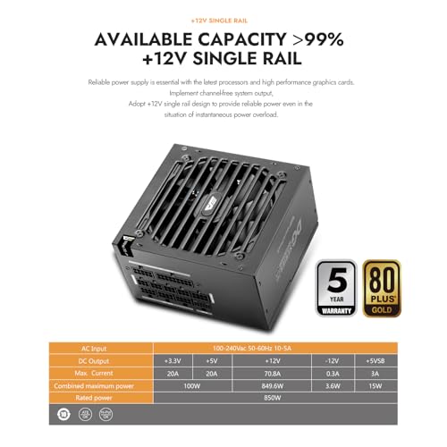 Image of darkFlash DG750 750W 80 Plus Gold ATX 3.1 PCIe 5.1 PC Power Supply, Black | Fully modular PSU, native 12V-2x6 up to 600W cable, RTX 50 /40 ready, compact 140mm ATX body, quiet HDB fan, 5-year warranty