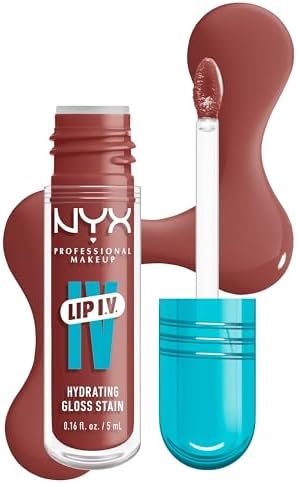 NYX Professional Makeup Brillo de Labios Hidratante, Color y Brillo Efecto Húmedo, Hasta 12H de Hidratación, Con Vitamina B12 y Magnesio, Lip IV Hydrating Gloss Stain, Tono: Hydra-Honey