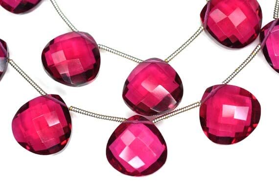 Perles tourmaline rubellite briolette cœur 14mm création bijoux