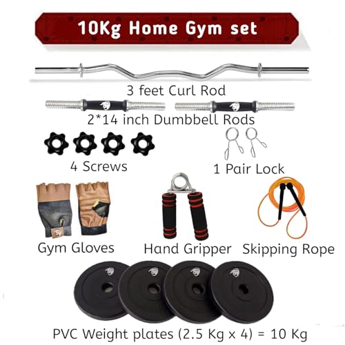 Image of BULLAR Home Gym Set, Home Gym Combo With Curl Rod and Pair of Dumbbell Rods Gym Equipment for Men and Exercise Accessories for Fitness (18Kg Combo)