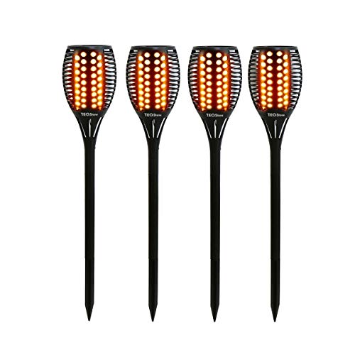 Preisvergleich Produktbild TEQStone Solarleuchte Garten, Solar Fackel Solarlampen für Außen Gartenfackeln Solar LED Solarlampe, Realistischer Flammeneffekt, IP65 Wasserdicht(4 Stück)