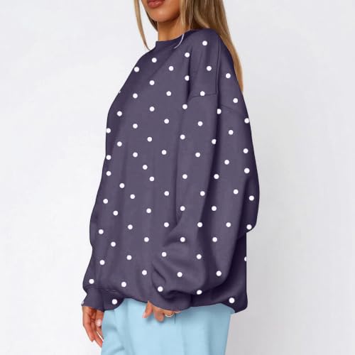 Oversized Sweatshirt for Women Crewneck Polka Dots Fleece Sweet Tops - image 5