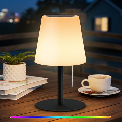 uuffoo Solar Tischlampe Outdoor Solarlampen für außen 2-in-1 Aufladung Warmweiß und RGB...