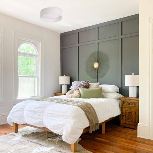 CALOKES 13" White Fabric Flush Mount Ceiling Light, 24W 3000K LED Closed to Ceiling Light Fixture with Classic Linen Drum Design for Bedrooms, Kitchen, Dining Room, Hallway by CALOKES - Used condition - Image 7