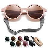 D Lolylad Baby Sonnenbrille 0-36 Monate, Polarisierte Kinder Sonnenbrillen Baby UV400 Schutz mit Riemen Verstellbar für Mädchen Jungen Kleinkind (Rosa Rahmen/Teescheiben)