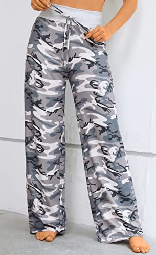 X-Image Women's Casual Pajama Pants Floral Print Drawstring Palazzo Lounge Pants Wide Leg Camo, Medium #TOP2