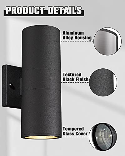 Image of Ken & Ricky Cylinder Outdoor Wall Sconce Lights,Up and Down,Black,4 Pack
