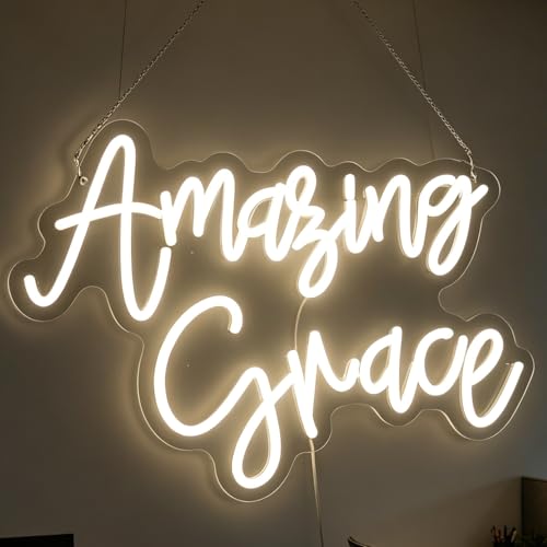 "Amazing Grace" Hymn Quote Light - Inspirational & Timeless LED Wall Art for Church, Chapel, Prayer Room or Home Sanctuary Decor, Dimmable USB, Comforting Spiritual Gift of Hope & Peace