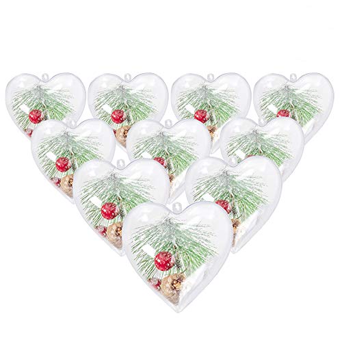 Shellkingdom Fillable Ornament Ball, 10Pcs Clear Transparent Ball & Plastic Diy Bauble Ball For Home/Wedding/Party/Tree/Craft/Christmas/Xmas Decoration/Soap Bath Bomb (Heart) #TOP8