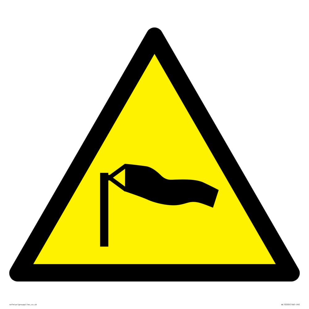 W064 Warning: Strong winds Sign - 400x400mm - S40, Yellow/White