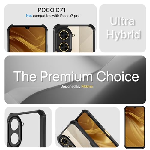 Image of Pikkme Back Cover for Poco C71 / Redmi A5 | Ultra Hybrid Shockproof Case | Full Camera Protection | Raised Edges | Clear Transparent Bumper Case (Black)