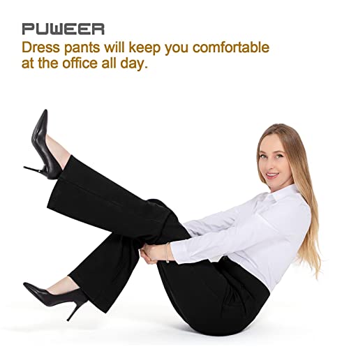 Puweer Women's High Waist Dress Pants With Pockets, Stretch Work Pants For Women, Dress Slacks For Women Work Casual, Black, Small Long #TOP4
