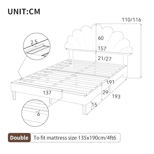 Home Treats Grey Double Ottoman Bed Curved | Winged Headboard Ottoman Storage Bed | Velvet Upholstered Bed Frame 4FT6 135 x 190 cm (Double, No Mattress)... 2 Home Treats Grey Double Ottoman Bed Curved | Winged Headboard Ottoman Storage Bed | Velvet Upholstered Bed Frame 4FT6 135 x 190 cm (Double, No Mattress)... - Image 2