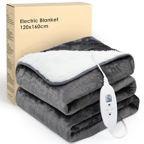 Coperta riscaldata elettrica, coperta elettrica con 4 impostazioni di calore e timer di spegnimento automatico di 4 ore, display LCD, coperta riscaldante grigia in flanella Sherpa per divano e letto