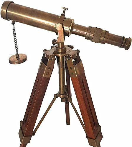 Wave Nautical - Antique Maritime Brass Telescope With Adjustable Tripod Stand Home Decorative Telescope Nautical With Stand Wooden Vintage Tripod Décor & Table Accessory Nautical Spyglass Home #TOP1