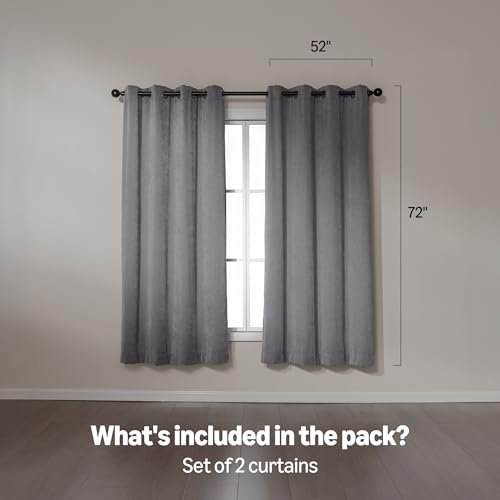 Image of Amazon Basics Chenille Room Darkening Curtains, Light Filtering Window Drapes for Bedroom and Living Room, 2-Panel Set with Grommets, 52 inch W x 72 inch L, Grey Diamond