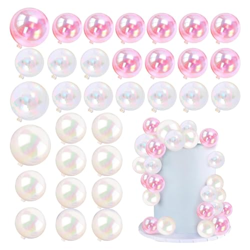 32 Pcs Ball Cake Topper Mini Ball Shaped Cake Picks Shiny Pearl Ball Cake Picks Clear Light Pink Balloons Cake Insert DIY Bubble Decorating Cupcake Sticks for Birthday Party Baby Shower Wedding