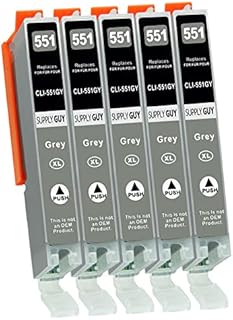 5 Ink cartridges compatible with Canon CLI-551 Grey with Chip and Level Indicator for Canon Pixma IP8700 IP8750 MG6300 MG6350 MG7100 MG7150 MG7500 MG7550