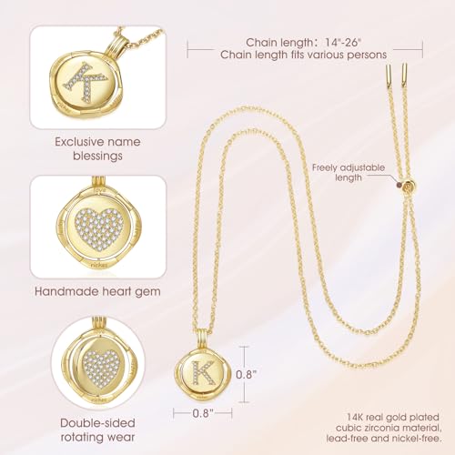 Auspicious Cheerful Gold Initial Necklace for Women - 14K Gold Plated Heart Necklaces, Double Rotating Letter Pendants, Personalized Women’s Jewelry, Birthday Gifts, Christmas Valentines Day Present by Auspicious Cheerful - Used condition - Image 5