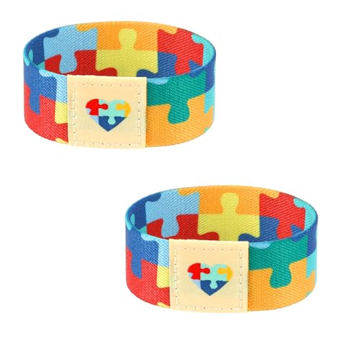 Autism Awareness Bracelet Autism Bracelet Accessories for Adults Women Men Colorful Elastic Adjustable Wristband Jewelry for Autism Awareness Birthday Decorations Party Favor Gift Supplies 2 Pcs