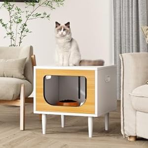 EMIWUD FURNITURE Wooden Bedside Cat Cabin | Kitten Shelter House | Pet Bedside Hidden Cave | Indoor cat Furnitures with Cushion Bed for Small and Large Cat Breeds