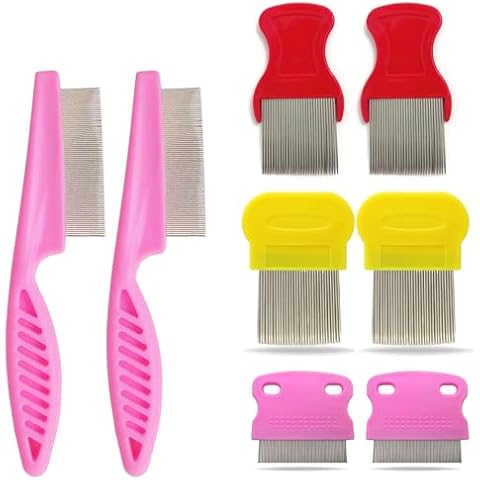 Hair Nit Comb Set Stainless Steel Teeth Long-Handle Headlice Remover Nit Combs For Pets, Kids and Adults (8Pcs) Cover