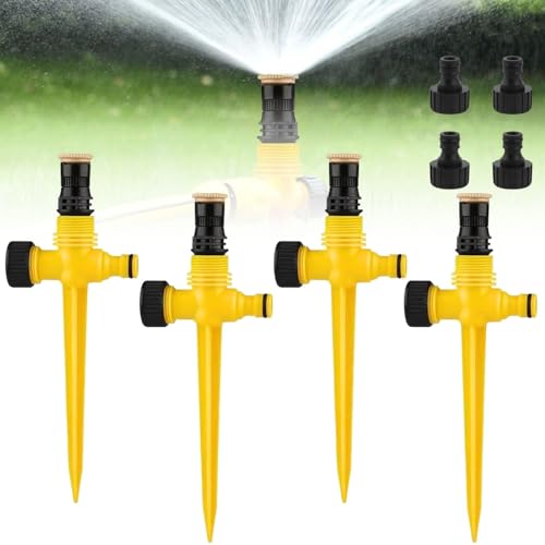 EVBOTGEE Lot de 4 arroseurs de pelouse rotatifs à 360 ° - Système d'irrigation automatique avec connecteur rapide - Système d'arrosage pour jardin, pelouse, plantes, légumes, fleurs